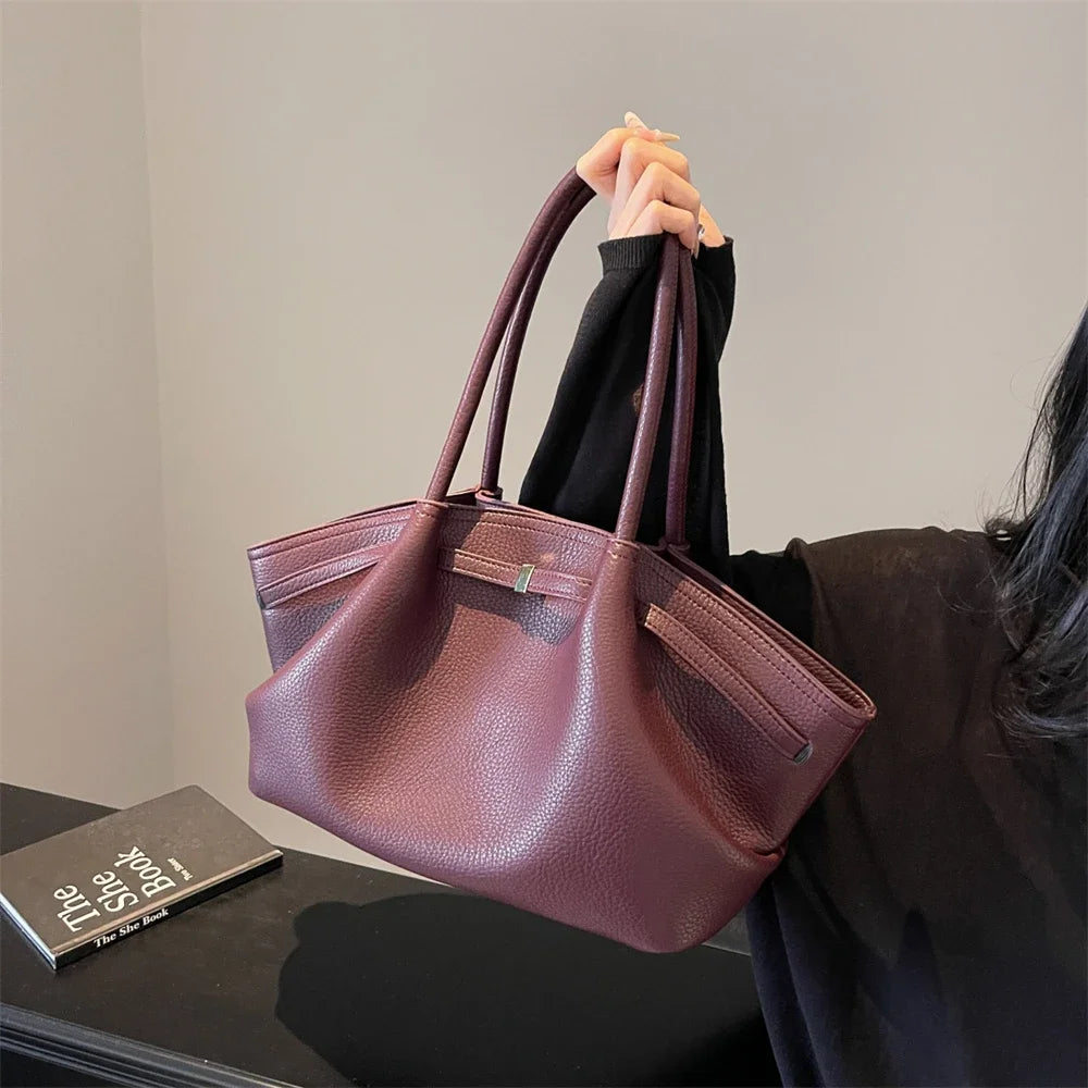 2026 New Lychee Pattern Underarm Shoulder Bags For Women Soft PU Leather Large Capacity Mini Tote Bag Luxury Designer Handbags