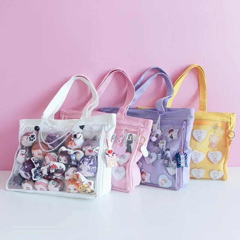 Fashion New Canvas Ita Bag Large Capacity Cartoon Tote Bags for Women Transparent Shoulder Bags Teenage Girls Japanese