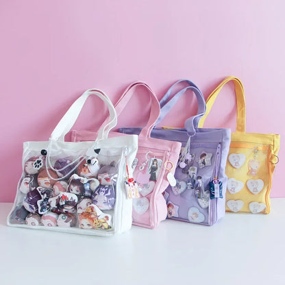 Fashion New Canvas Ita Bag Large Capacity Cartoon Tote Bags for Women Transparent Shoulder Bags Teenage Girls Japanese