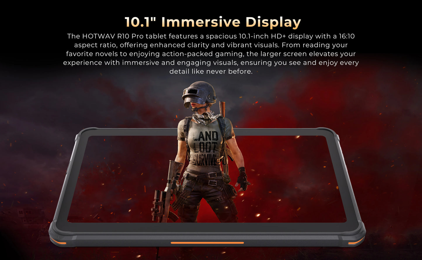 HOTWAV R10 Pro Rugged Tablet 10800mAh Massive Battery 10.1'' HD+ Display Octa-core Pad Android 14 8GB/16GB Expansion RAM 256GB ROM 13MP + 5MP Camera 4G Global Tablet PC