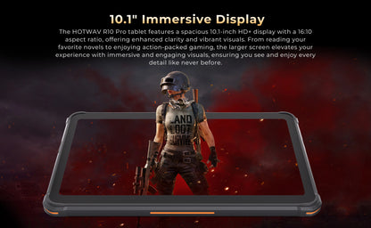 HOTWAV R10 Pro Rugged Tablet 10800mAh Massive Battery 10.1'' HD+ Display Octa-core Pad Android 14 8GB/16GB Expansion RAM 256GB ROM 13MP + 5MP Camera 4G Global Tablet PC