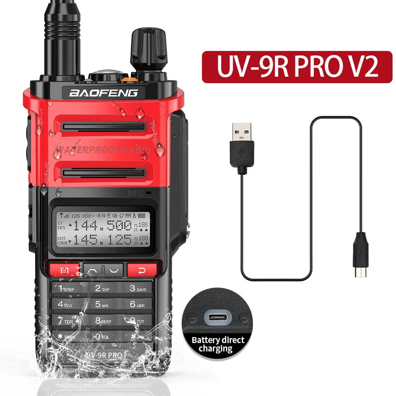 Baofeng UV 9R Pro V2 IP68 Waterproof Walkie Talkie Tri-Power Type-C Charger Dual Band Transceiver Ham Two Way Radio Marine Radio