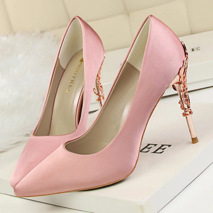 Women Luxury Metallic Decoration Heel Wedding Shoes Lady Trendy 10cm High Heels Pointed Toe Shoes Female Premium Gray Shoes