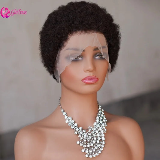 13x4 Lace Frontal Human Hair Pixie Wigs Brazilian Afro Kinky Virgin Remy Curly Afro Wig High Quality Comfortable Soft Natural