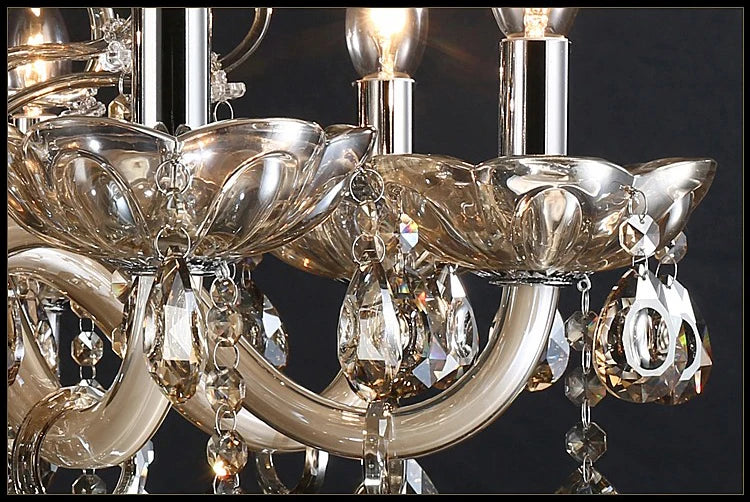 New Modern Candle Cognac Color Crystal Chandelier Living Room Large Light Atmosphere Restaurant Bedroom Lobby Hotel Hanging Lamp