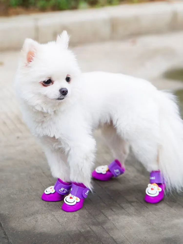4pcs/set Waterproof Pet Dog Shoes Anti-slip Rain Boots Footwear for Small Cats Dogs Puppy Dog Pet Booties Pet Paw Accessories