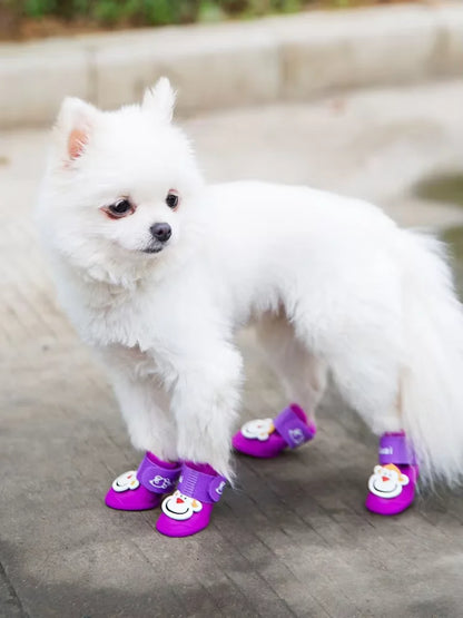 4pcs/set Waterproof Pet Dog Shoes Anti-slip Rain Boots Footwear for Small Cats Dogs Puppy Dog Pet Booties Pet Paw Accessories