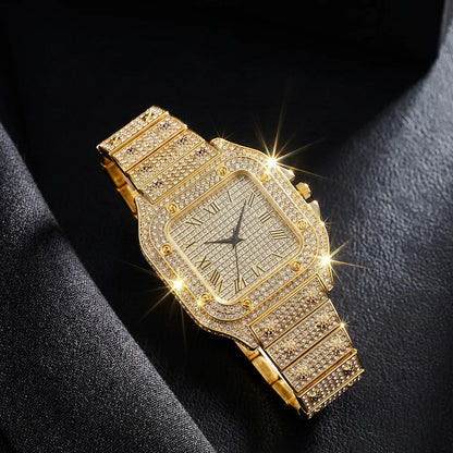 Square diamond studded men's watch fashionable and exquisite starry sky steel strip watch for men