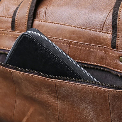 Vintage Large Capacity Men's Top Layer Cowhide Travel Bag Genuine Leather Crossbody Bag Hand-Held Short Distance Luggage Bag