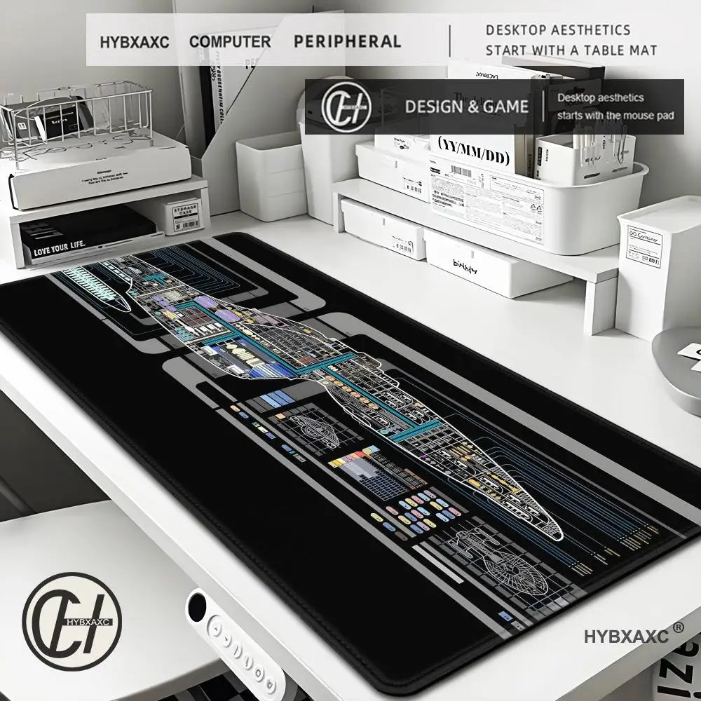 Starship Blueprint Pad Desk Pad HYBXAXC Gamer Computer Cabinet Star Trek Game Office Accessories Keyboard Anime Extended Large