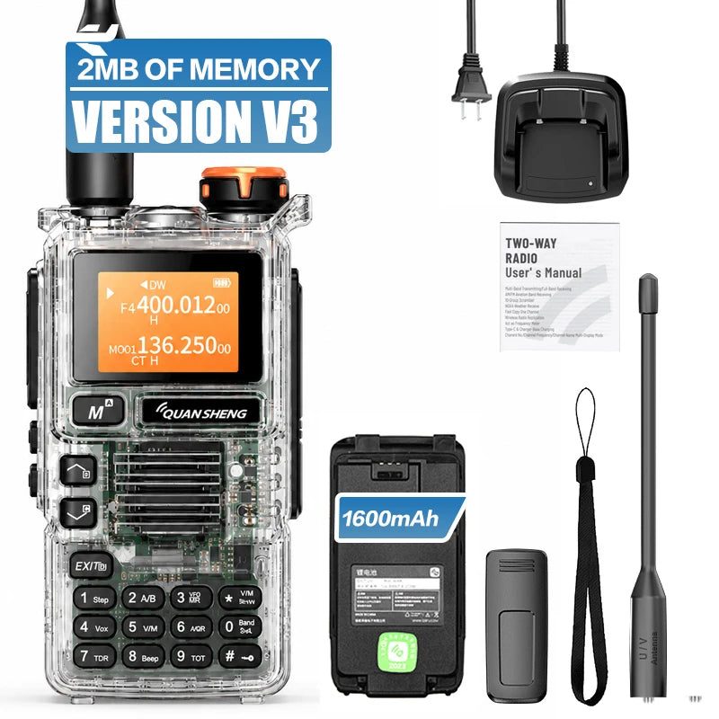 QUANSHENG UV-K5(99) V3 Walkie Talkie 2MB Memory 50-600MHz Air Band RX 5W Two Way Radio Type-C Wireless Copy Custom Firmware
