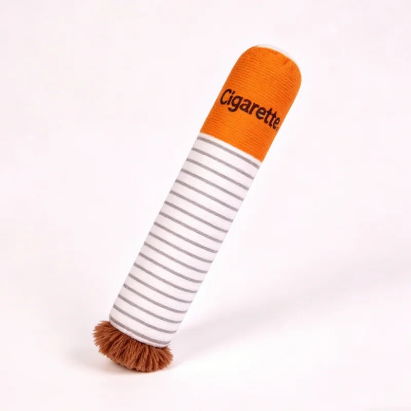 Stuffed Raw Dog Bite Toy Joint Cigarette Case Plush Cigar Funny Interactive Puppy Dog Chew Squeak Toys Cigarettes Toy for A Dog