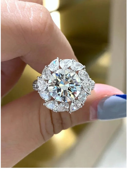 Women's PT950 Platinum Bouquet Moissanite Ring 3CT 3D Flower Head Vine Twist Band Engagement Anniversary Eternal Gift Band