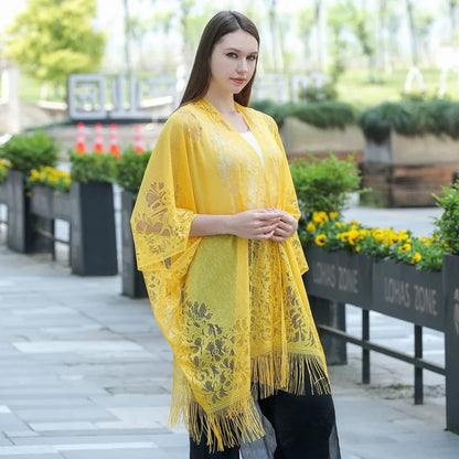 Women Sun Protection Shawl Lady Summer Hollow Out Lace Cardigan Holiday Bikini Blouse Breathable Beach Cape Sexy Long Tippet
