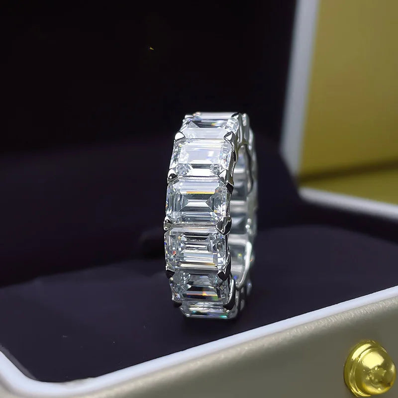 Drop Shipping High Quality Luxury Jewelry 925 Sterling Silver Princess Cut Moissanite Diamond Women Wedding Band Ring Gift
