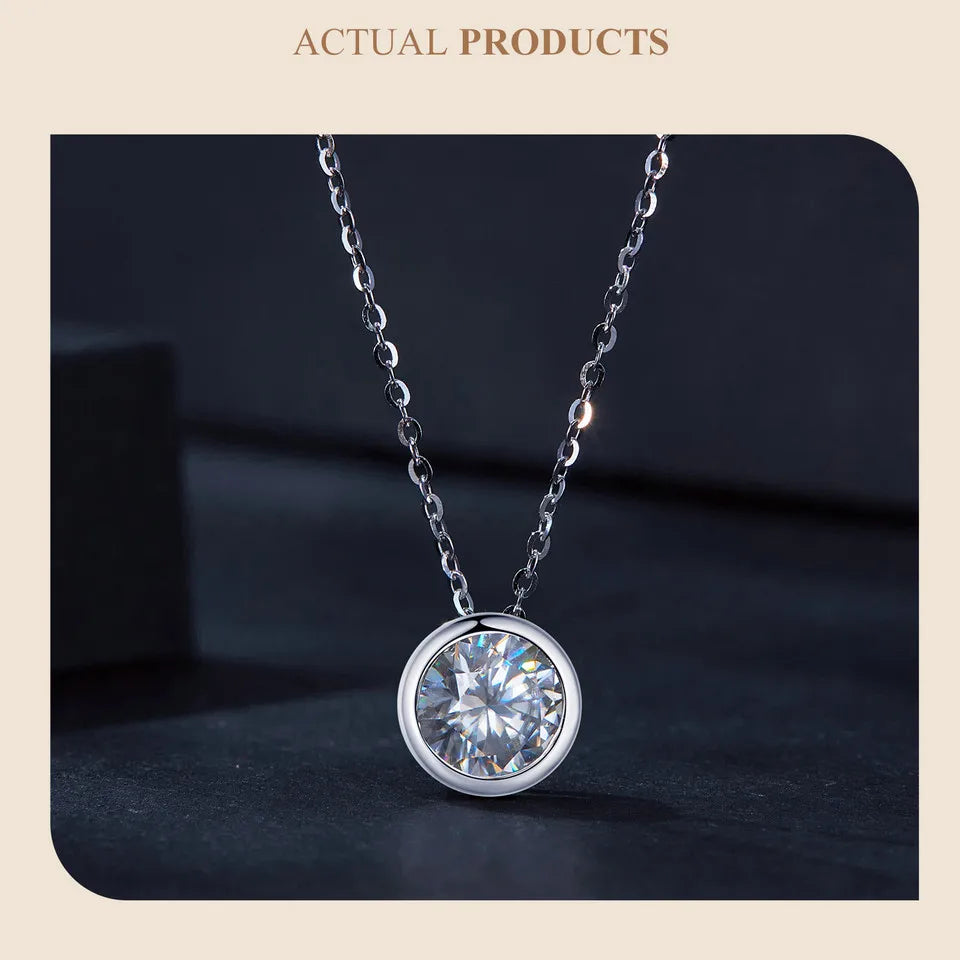 BAMOER 1CT Bezel Moissanite Pendant Necklace D color VVS1 Lab Diamond for Women 925 Sterling Silver Wedding Minimalist Jewelry