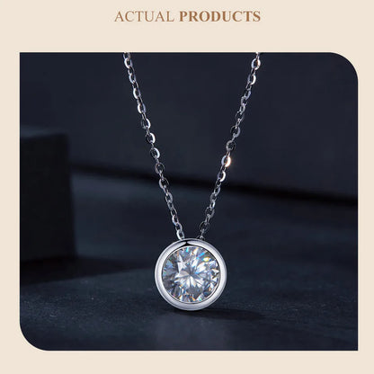 BAMOER 1CT Bezel Moissanite Pendant Necklace D color VVS1 Lab Diamond for Women 925 Sterling Silver Wedding Minimalist Jewelry
