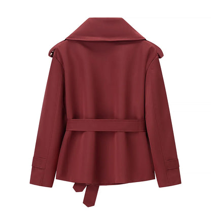 Aliexpress's Best-selling Cross-border European and American Style Women's Solid-color Belted Short Jacket Trench Coat Fashion