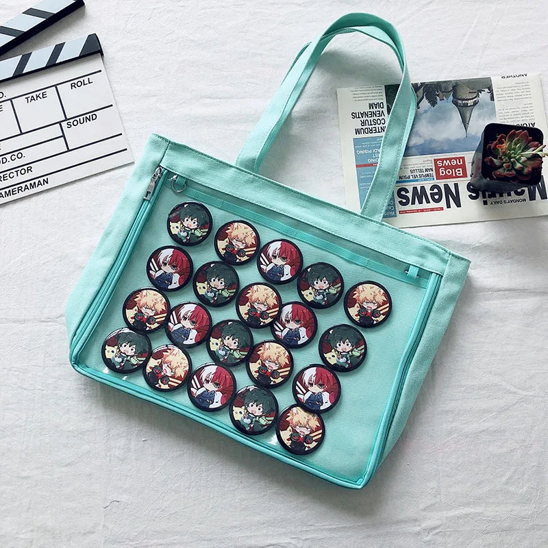 Fashion New Canvas Ita Bag Large Capacity Cartoon Tote Bags for Women Transparent Shoulder Bags Teenage Girls Japanese