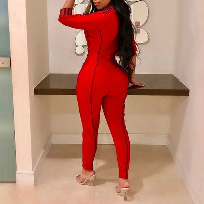 Sexy Front Zipper Casual Jumpsuit Rompers for Women Turtleneck Long Sleeve Skinny Fitness Overalls Grey One Piece Outfits Female