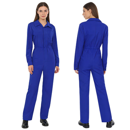 Womens Solid Color Long Sleeve Coveralls Turn Down Collar Button Down Straight Leg Jumpsuit Casual Daily Wear Rompers Workwear
