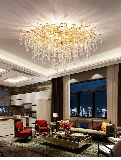 Rectangle Luxury Gold Crystal Chandelier For Dining Living Room Lobby Kitchen Table Modern Lurxy Gold Crystal Celling Chandelier