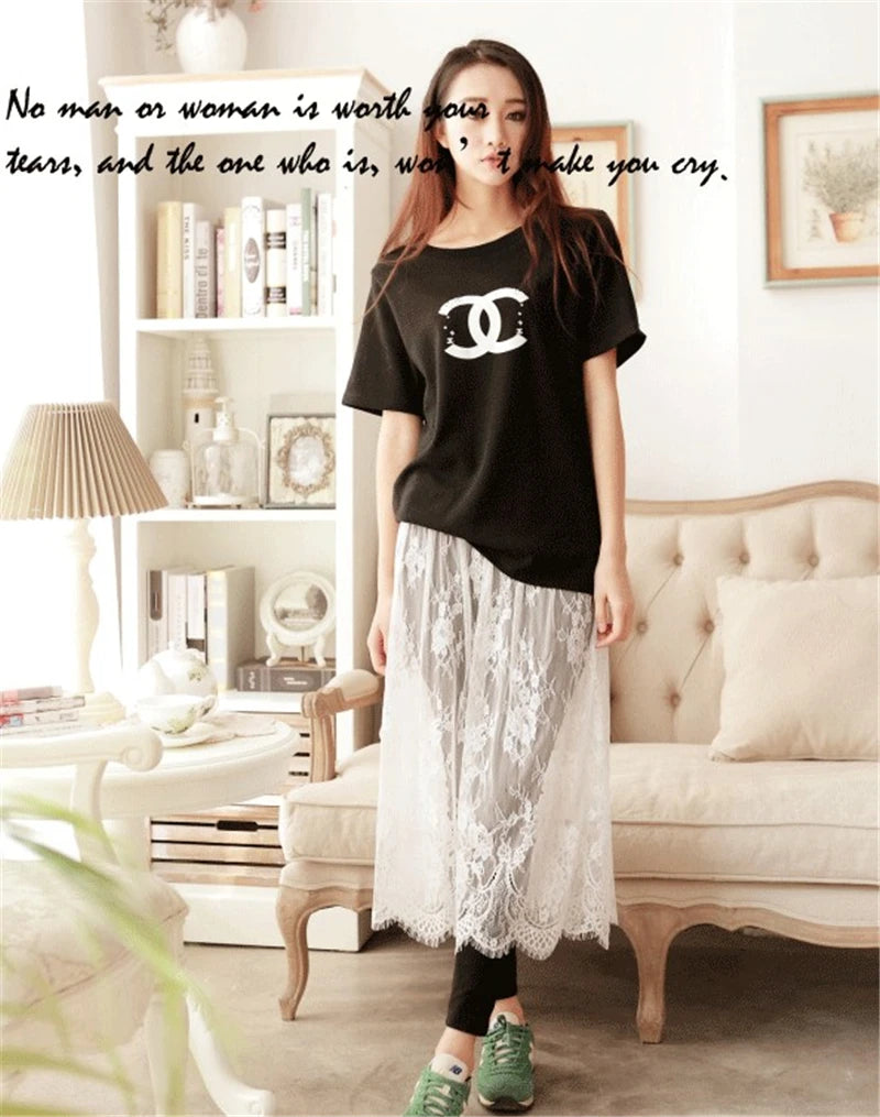 2023 New Fashion Summer Slips Women Casual Lace Transparent Midi Long Skirts Ladies Basic Skirt petticoat Underskirt
