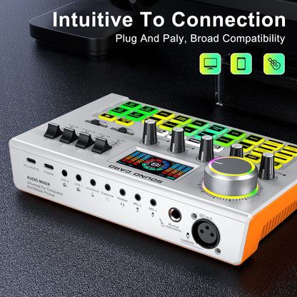 TENLAMP Y300-P15B Podcast Microphone Bundle Live Sound Card Audio Mixer, Professional 3.5mm Condenser Mic Kit for PC Phone Gaming Streaming Karaoke YouTube Vlog Recording Studio