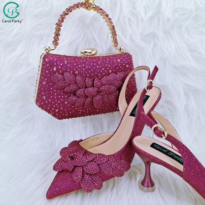 Nigerian Banquet Shoes and Bags African Fashion Peach Ladies Matching Shoes and Bags Pointed Toe High Heels Wedding Party
