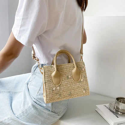 Fashion Women Summer Straw Bag Girls Shoulder Bags Casual Handbag Solid Color Crossbody Bags