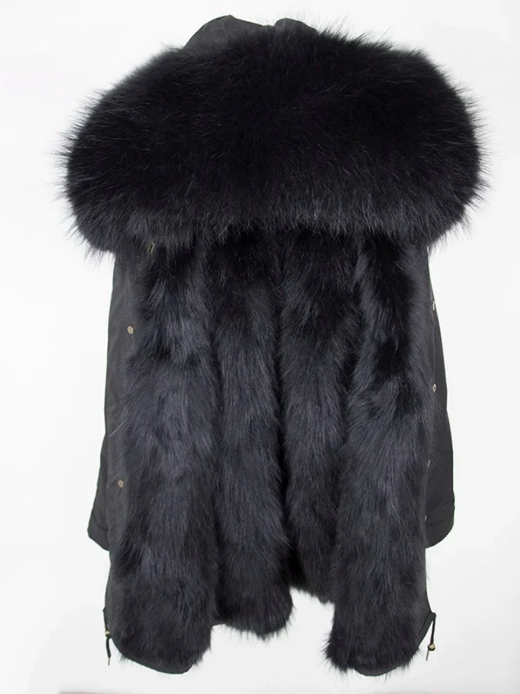 Real Fur Coat Winter Jacket Women Long Parka Waterproof Big Natural Raccoon Fur Collar Hood Thick Warm Real Fox Fur Liner coat