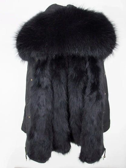 Real Fur Coat Winter Jacket Women Long Parka Waterproof Big Natural Raccoon Fur Collar Hood Thick Warm Real Fox Fur Liner coat