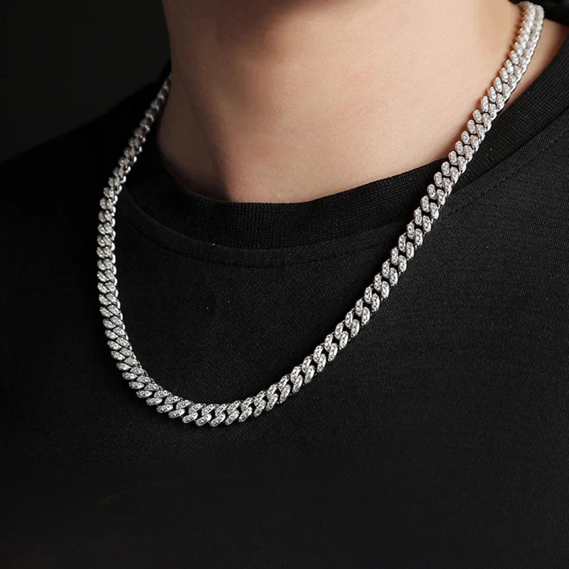 8mm Real Moissanite Cuban Link Necklace Bracelet for Men Women 925 Sterling Silver Lab Diamond Neck Chains Hip Hop Jewelry GRA