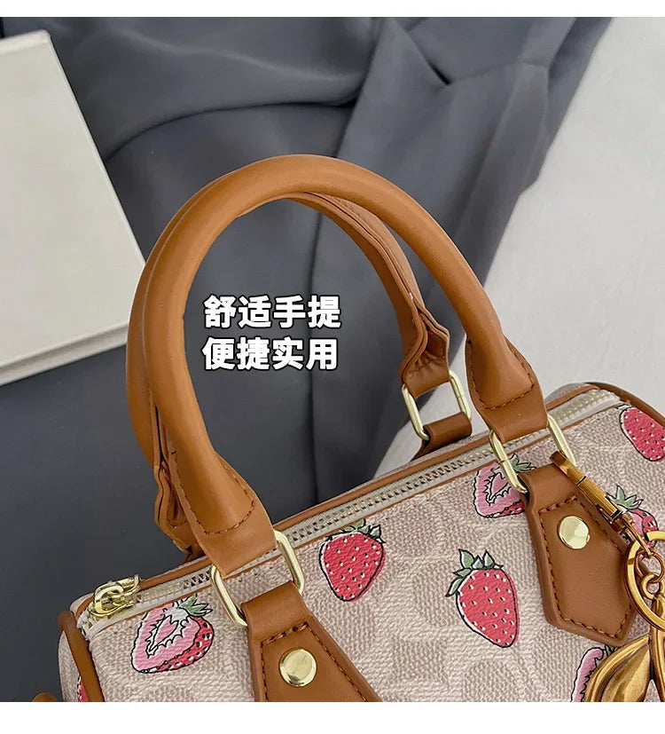 2026 Luxury Designers Crossbody Bags Cherry Pattern PU Leather Boston Handbag Shoulder Bags Bolsos Mujer Bags Woman Tote Bag