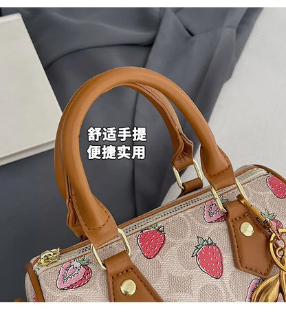 2026 Luxury Designers Crossbody Bags Cherry Pattern PU Leather Boston Handbag Shoulder Bags Bolsos Mujer Bags Woman Tote Bag