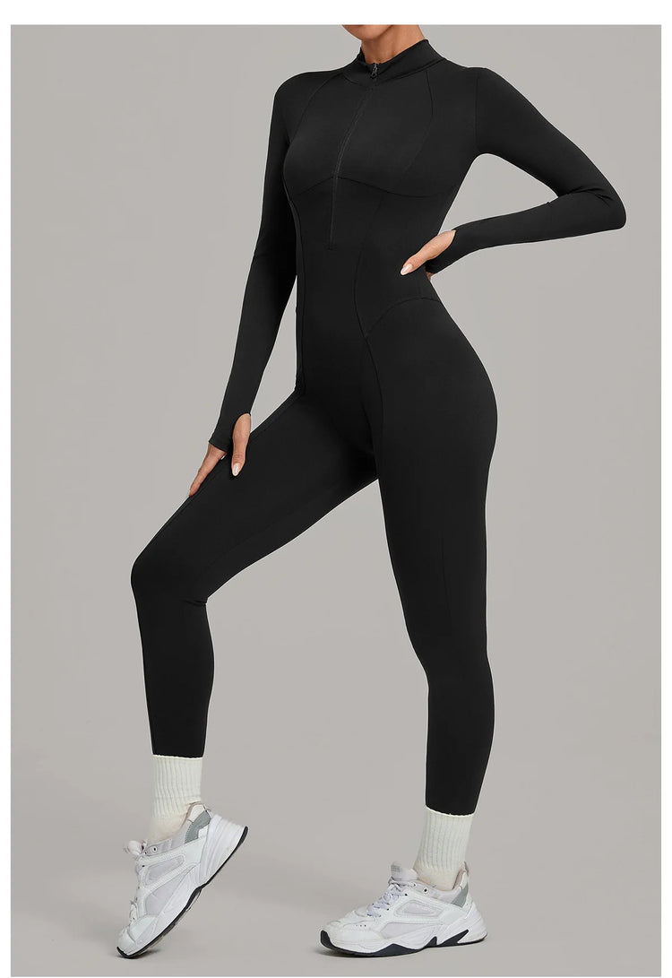 Zipper Jumpsuits for Woman No Padding Sports Overalls for Women Long Sleeve Gym Clothes Woman Activewear 2026 Purple Coffee XL