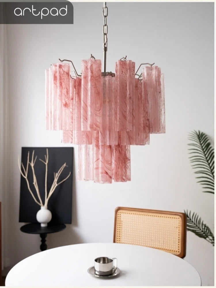 Designer Murano Ceiling Chandeliers Pink Colorful Glass LED Hanging Pendant Lights for Living Dining Room Bar Villa Art Lighting