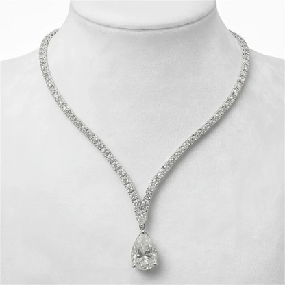 6Carat Pear Cut Full Moissanite Tennis Necklace for Women V-shape 3mm Round Cut Diamond S925 Silver WaterDrop Riviera Necklaces