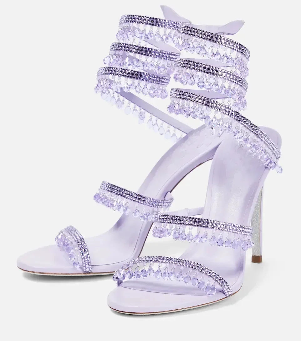 2026Women's New Water Diamond Sandals Fashion Tassel Crystal Shoes Sexy Banquet Party Twin Stiletto Women's Large Sandals
