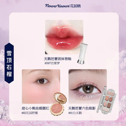 Flowerknows Complete Makeup Gift Set Long-Lasting Lip Glaze,Blush & Shimmer Eyeshadow Palette,All-in-One Beauty Kit Gift Box