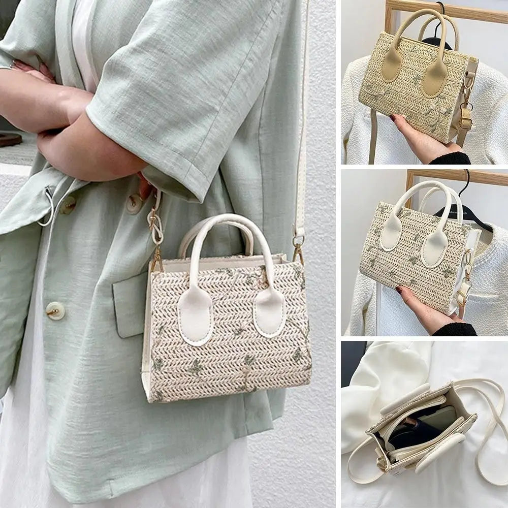 Fashion Women Summer Straw Bag Girls Shoulder Bags Casual Handbag Solid Color Crossbody Bags