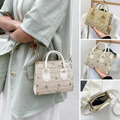 Fashion Women Summer Straw Bag Girls Shoulder Bags Casual Handbag Solid Color Crossbody Bags