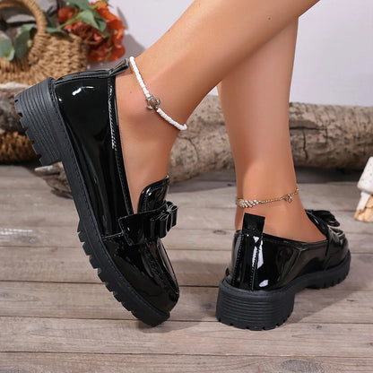 European and American Luxury Womens Leather Shoes Autumn New Outdoor Leisure Loafers Fashion Lacquer Leather Women's Shoes