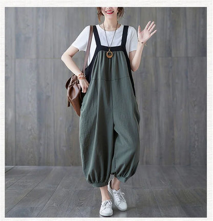 Casual Rompers For Women 2026 New Summer Large Size Korean Loose Harlan Jumpsuit Pants Solid Ladies Suspender Overalls L-5XL
