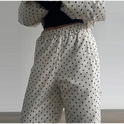Polka Dots Hooded Cotton Coats Trousers Set 2026 Winter Loose Zippers Drawstring Jacket Elastic Waist Pants Women's Warm Outfits