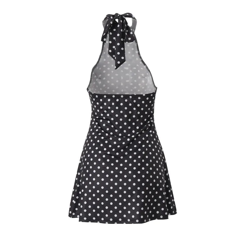 Elegant Off-Shoulder Polka Dot Mini Dress Women's Sleeveless Backless High Waist Y2K Summer Fashion Club Party Gown