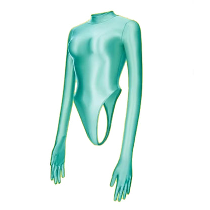 Women Sexy Japanese Onepiece High Cut T-shaped Quickdry Swimwear Longsleeve High Neck Thong Tight Bodysuit Leotards Bathing Suit