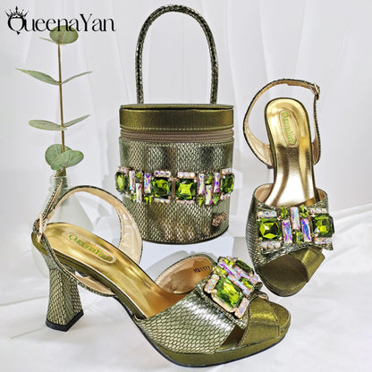 Queena Yan Newest Sweet Style Pink Color High Heels With Colourful Bucket Bag Fashionable Womens Footwear And Accessories Set