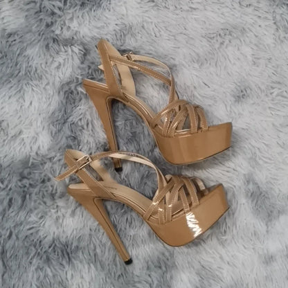 Women Sandals Catwalk Shows 14CM Open Toe Platform High Heels Snake Pattern Stilettos Sexy Ankle Strap Gladiator Party Shoes