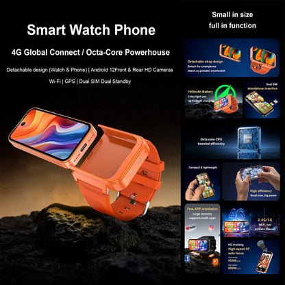 PG999 Max Android 12 4G Smart Watch Phone MT6762 Octa Core 3.97" HD Detachable Screen Dual Sim Dual Standby WIFI GPS Smartwatch